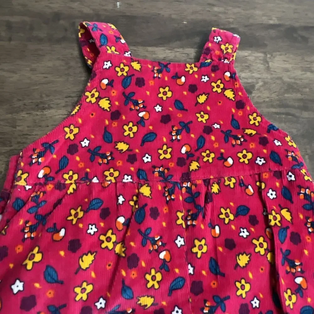 Vintage Little North West Blue Overalls Corduroy Floral Flowers‎ Pink 0-6 Months